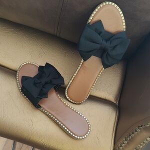 Black Bow Slide Sandals for Women
